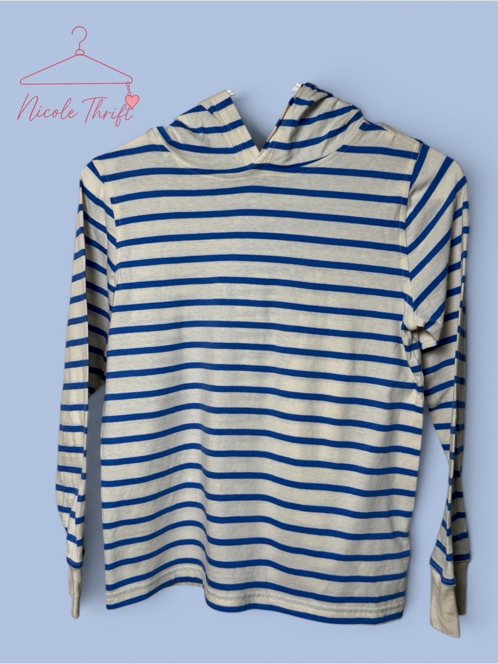 Crewcuts Boys Blue Cream Striped Hoodie Shirt M 8-9